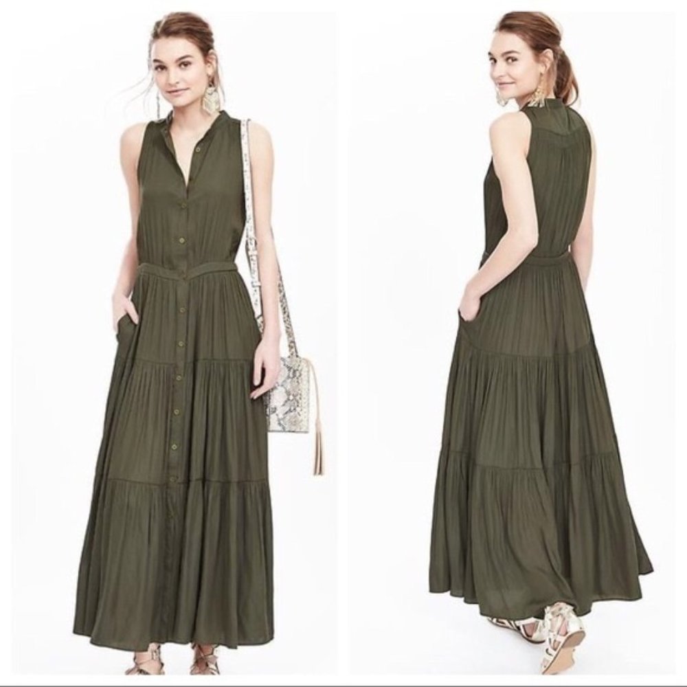 NWT Banana Republic Olive Green Tiered Maxi Dress